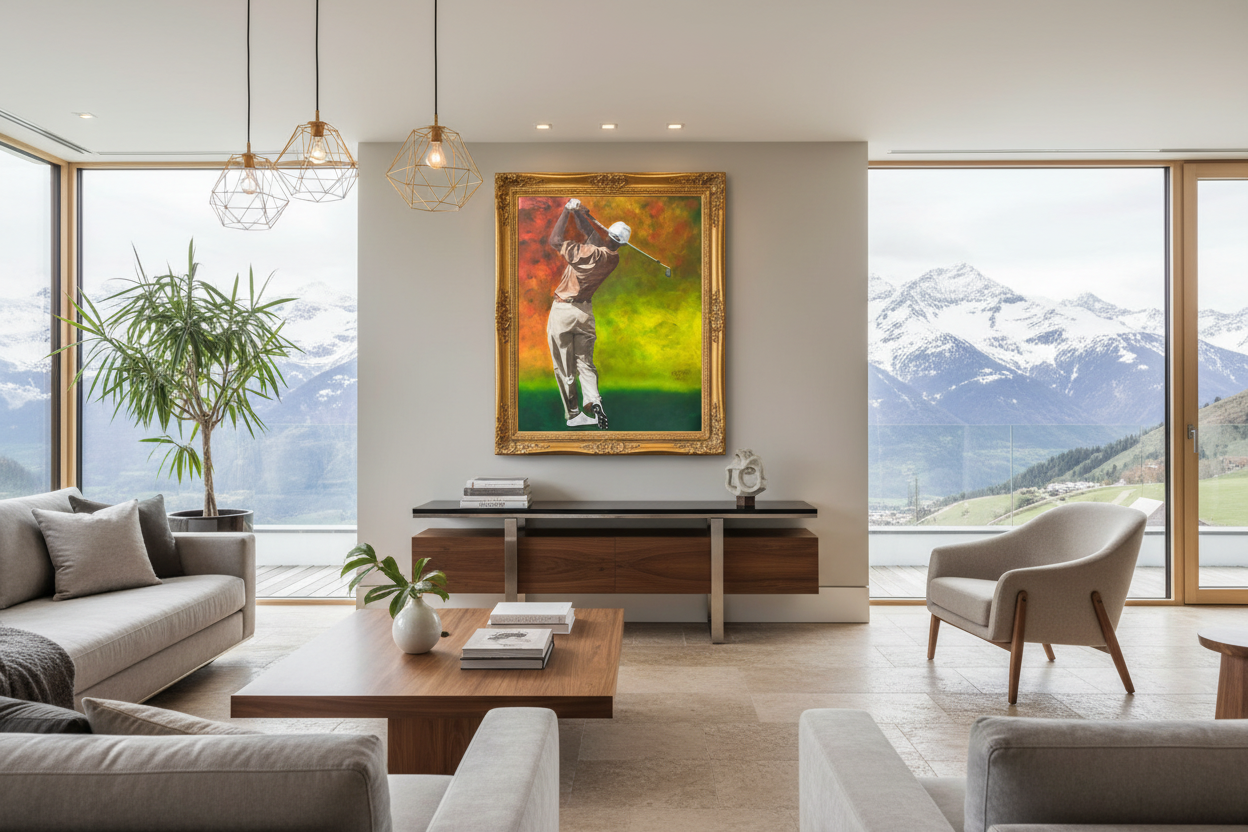 Golf Painting in Swiss Living Room